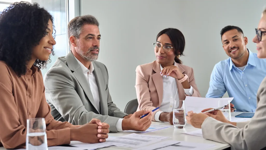 Diverse multicultural young and older business team people