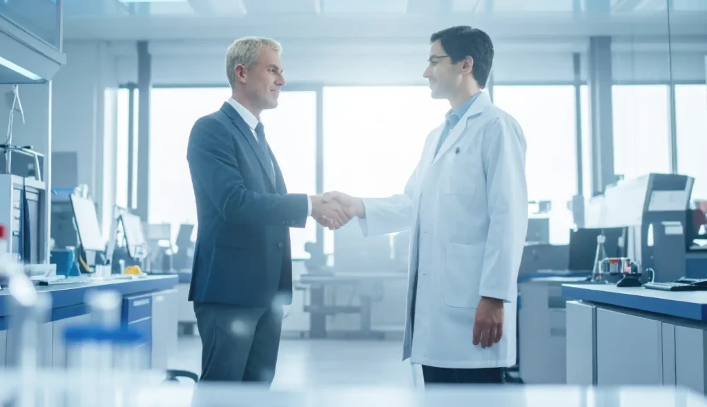 biotech shaking hands